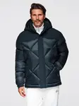 Ombre Men's hooded jacket with geometric diamond quilting - navy blue