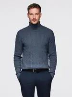 Ombre Men's turtleneck sweater with checkered weave - navy blue