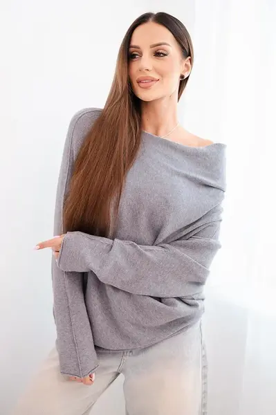 Kesi Włoski Svetr dámský viskózový asymetrický typu netopýr šedý
