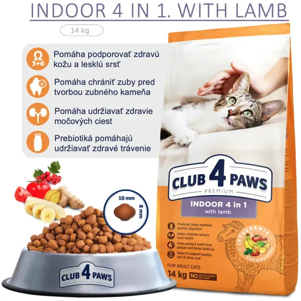 CLUB 4 PAWS Premium Indoor 4 in 1. Pre dospelé mačky S jahňacinou 14 kg (9473)