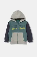 Dětská mikina United Colors of Benetton modrá barva, s kapucí, s potiskem, 3EB5G5043