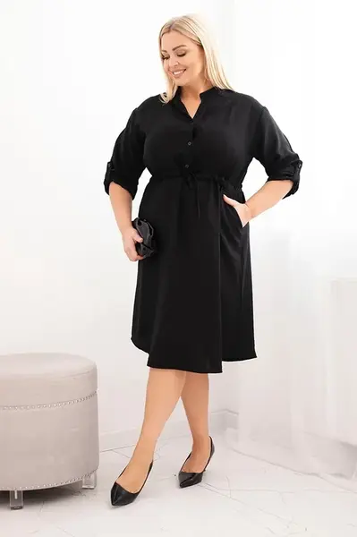 Kesi Włoski Dámska sukňa z viskózy Plus Size s gombíkmi a viazaním v páse čierna