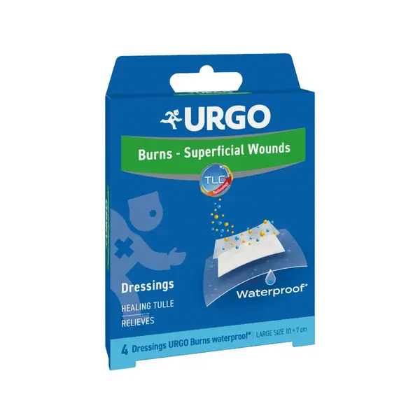 Urgo Burns Voděodolné lipokoloidní náplasti na popáleniny 10 x 7 cm 4 ks