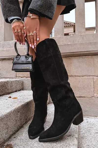 Boto Dámske Kožené Kováčske Topánky Na Päť Z Eko Semišu Čierne Esmira