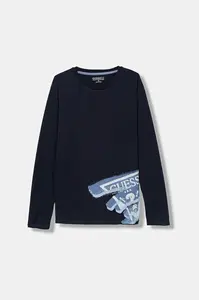 Dětské bavlněné tričko s dlouhým rukávem Guess