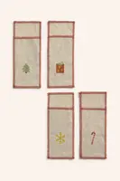 Vánoční sada obalů na příbory se lnem Calma House Joy 21 x 8 cm 4-pack