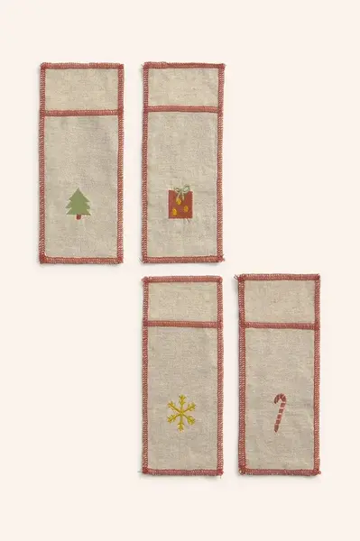 Vánoční sada obalů na příbory se lnem Calma House Joy 21 x 8 cm 4-pack