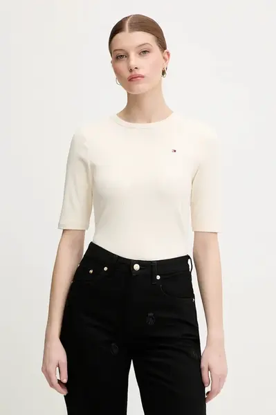 Tričko Tommy Hilfiger dámské, béžová barva, WW0WW47308