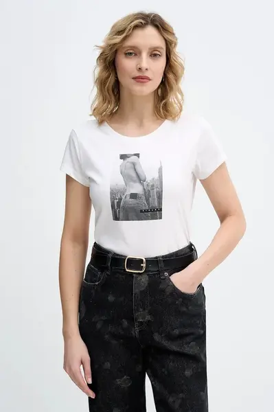 Bavlněné tričko Sisley dámské, béžová barva, 3I1XL107Z