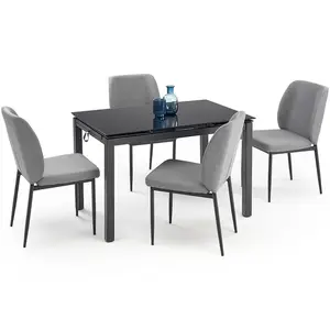 Stolní souprava Jasper + 4 židle sklenka/kov – černá/popelavě šedá