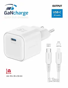 Swissten síťový adaptér /GaN/USB-C/20W/Power Delivery/ + datový kabel USB-C/lightning bílá