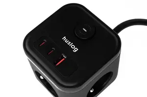 Huslog HUS1002 Nabíjecí stanice 20W 3xzásuvka, 2xUSB-C, 1xUSB černá