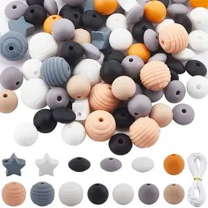 7Pcs 7 Colors Round with Nylon Thread Food Grade Eco-Friendly Silicone Beads
