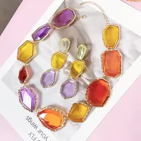 Alloy & Transparent Acrylic Link Chain Necklaces & Stud Dangle Earrings Sets