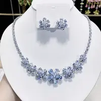 Flower Brass Micro Pave Cubic Zirconia Necklaces & Stud Earrings Sets