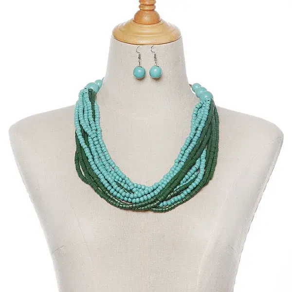 Wood Dangle Earrings & Multi-layer Necklaces Sets