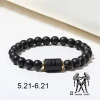12 Constellations Theme Frosted Black Stone Round Beaded Stretch Bracelets for Women Men