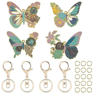 DIY Alloy Enamel Butterfly Pendants Keychain Making Kits
