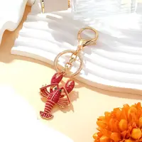 Lobster Shape Alloy Enamel & Rhinestone Pendant Keychain