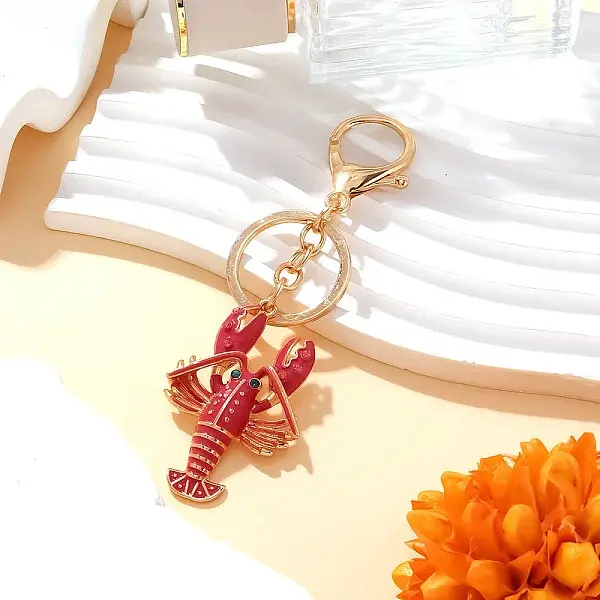 Lobster Shape Alloy Enamel & Rhinestone Pendant Keychain