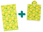 Plážový set LEMONS – osuška 100×180 cm a pončo 80×145 cm, zelený