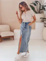 Spódnica maxi z kwiatem ROSA LOVE niebieska Dstreet