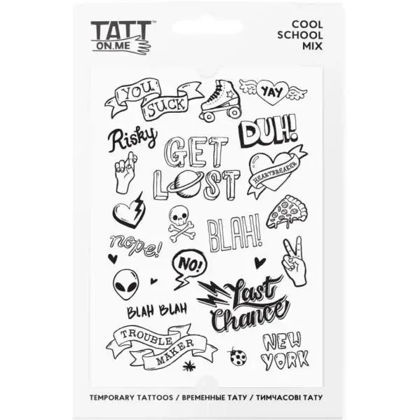 TATTonMe Voděodolné dočasné tetovačky pro děti Cool Škola mix