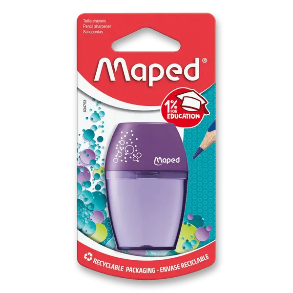 Ořezávátko Maped Shaker - s odpadní nádobkou - 1 otvor, blistr, mix barev