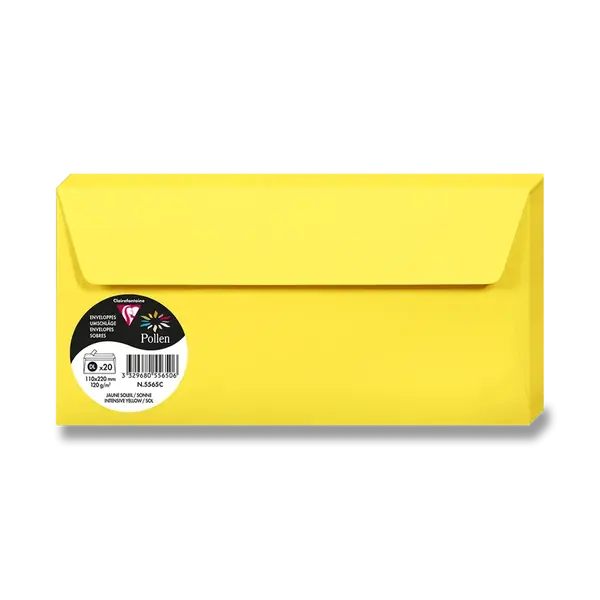 Barevná obálka Clairefontaine, DL, samolepicí, 20 ks - žlutá