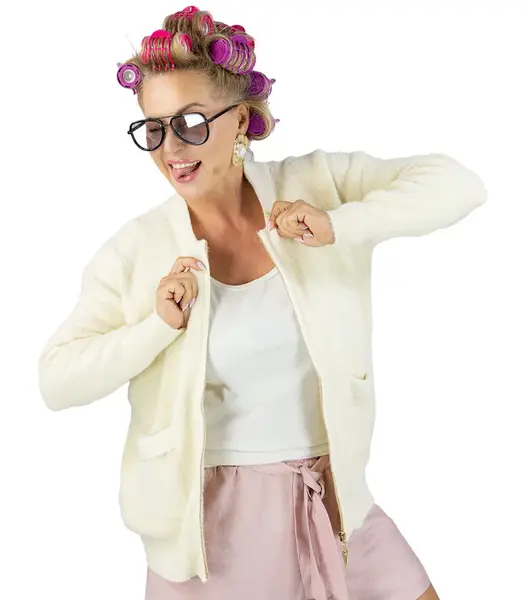 Pri Short cardigan unbuttoned sweater in fluffy knit fabric "COCO CHIC"