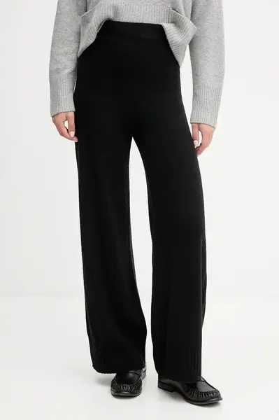 Kalhoty s příměsí vlny United Colors of Benetton černá barva, high waist, 102HDF00Z