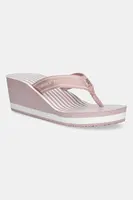 Žabky Tommy Hilfiger TH STRIPES WEDGE BEACH SANDAL dámské, růžová barva, na klínku, FW0FW08521
