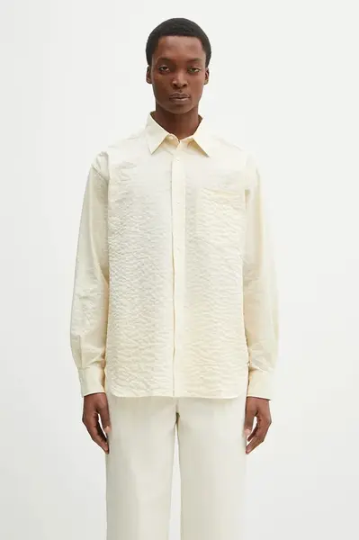 Košile Norse Projects Mo Oversized Check Shirt pánská, béžová barva, relaxed, s klasickým límcem, N40.0820.2064