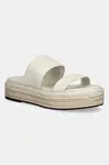 Kožené pantofle Calvin Klein FLATFORM WEDGE SLIDE - HE dámské, béžová barva, na platformě, HW0HW02374