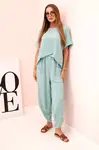 Kesi Włoski Komplet z viskózy halenka + kalhoty tmavá máta