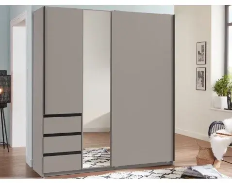 Šatníková skriňa so zrkadlom Heide, 168 cm, sivá sahara%