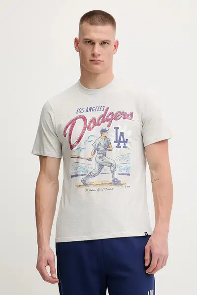 Bavlněné tričko 47 brand MLB Los Angeles Dodgers pánské, šedá barva, s potiskem, BB012TEMECH685053CK