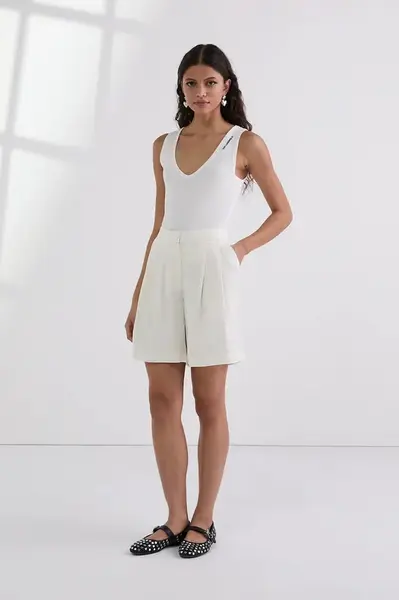 Kraťasy Karl Lagerfeld dámské, béžová barva, high waist, A3W10097