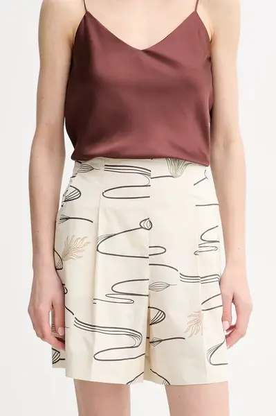 Bavlněné šortky MM dámské, béžová barva, vzorované, high waist, 2516141018600