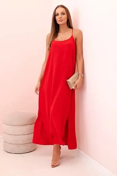 Kesi Włoski Dlouhá šaty na ramínka červená