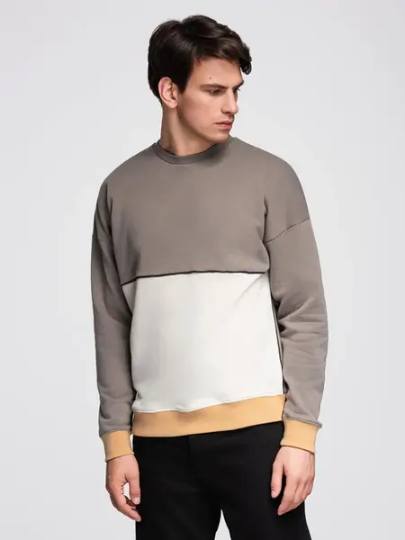 Ombre Men's OVERSIZE sweatshirt with contrasting color combination - khaki