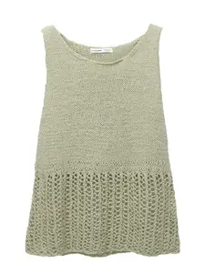 Pull&Bear Vyšívaný top  pastelovo zelená