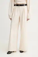 Kalhoty s příměsí vlny Gestuz béžová barva, široké, high waist, 10909915