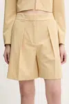 Kraťasy HUGO dámské, béžová barva, hladké, high waist, 50537900
