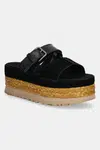 Semišové pantofle UGG Aubrey Slide dámské, černá barva, na platformě, 1167451-BLK