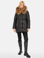 PERSO Woman's Women's ¾ length jacket with natural raccoon fur ,  color
