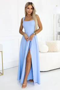 Dlouhé maxi šaty AURELIA s rozparkem - nebesky modré