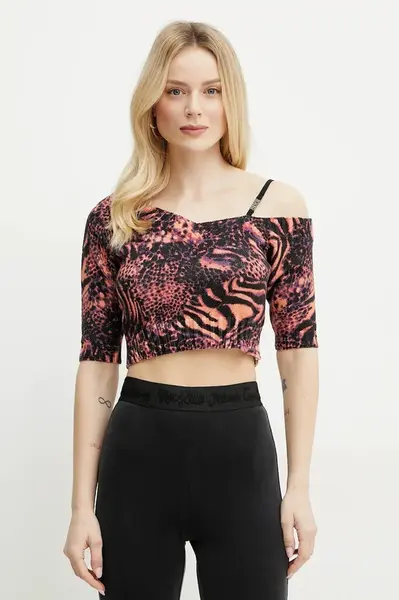 Bavlněná halenka Versace Jeans Couture dámská, oranžová barva, vzorovaná, 78HAFM09 CMF10