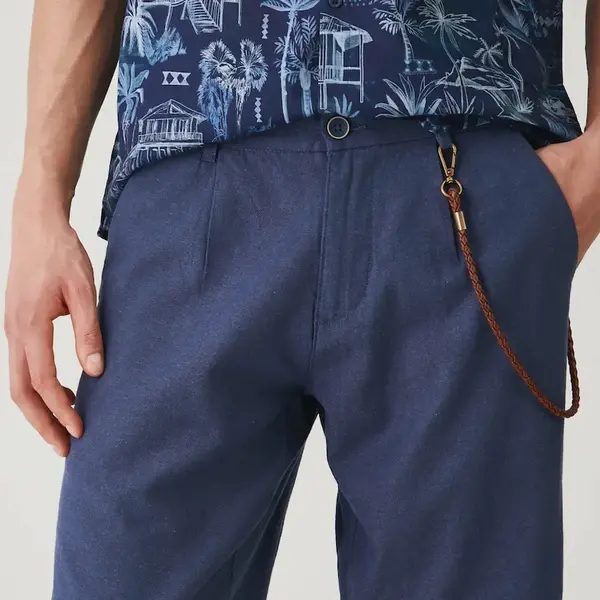 Lněné kraťasy Medicine pánské, tmavomodrá barva, melanžové