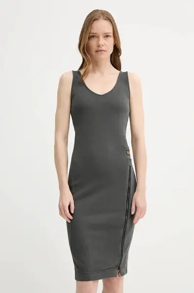 Bavlněné šaty G-Star šedá barva, midi, přiléhavé, D26593-E040